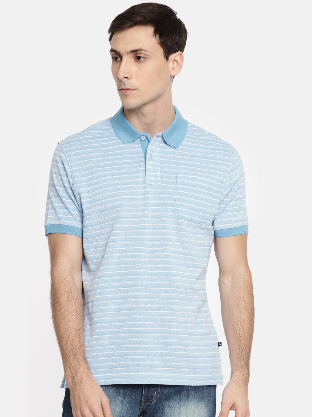 Buy Parx Men Blue & White Striped Polo T Shirt - Tshirts for Men ...