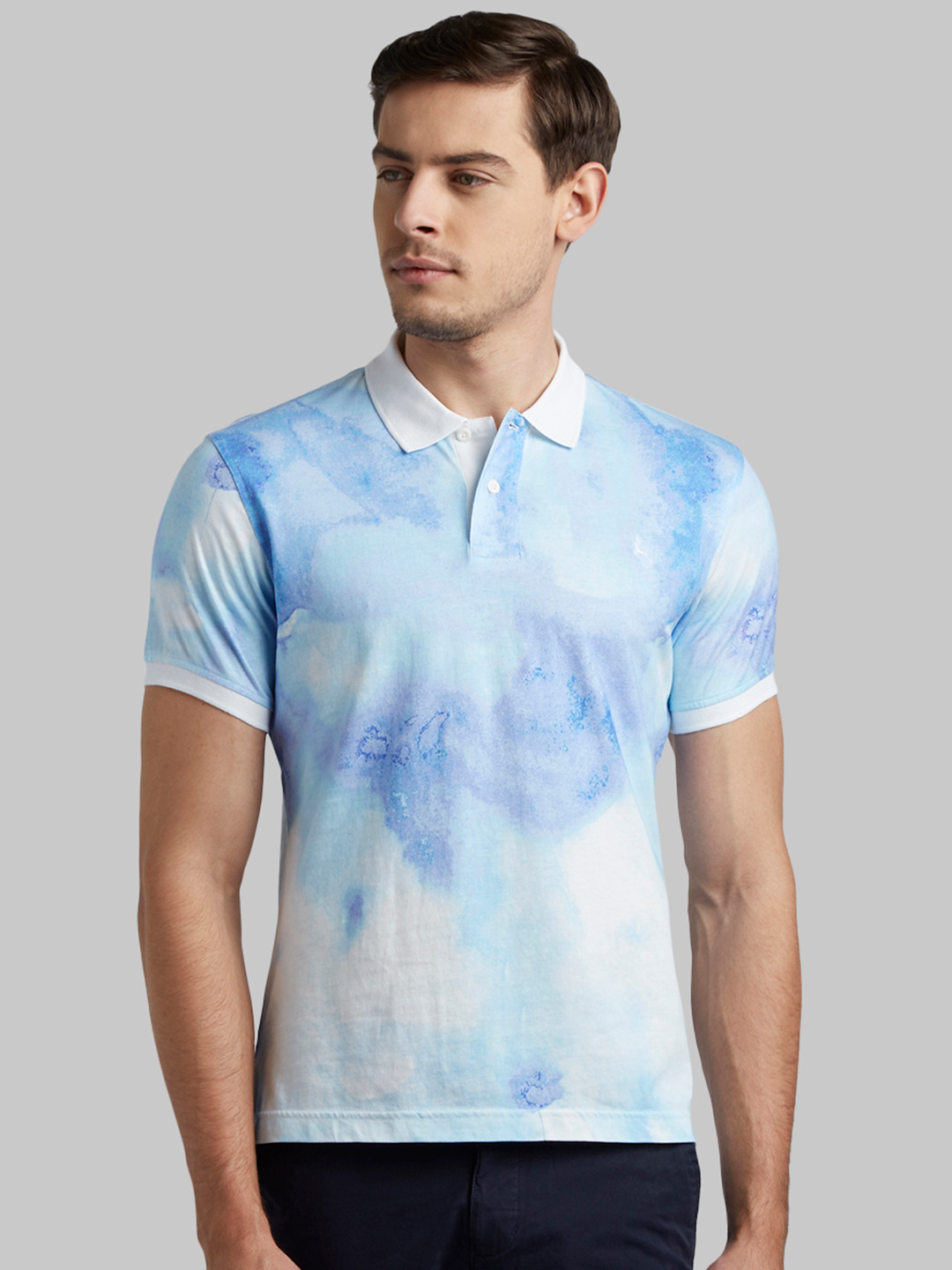 Buy Parx Men White Blue Dyed Polo Collar Pure Cotton T Shirt - Tshirts ...