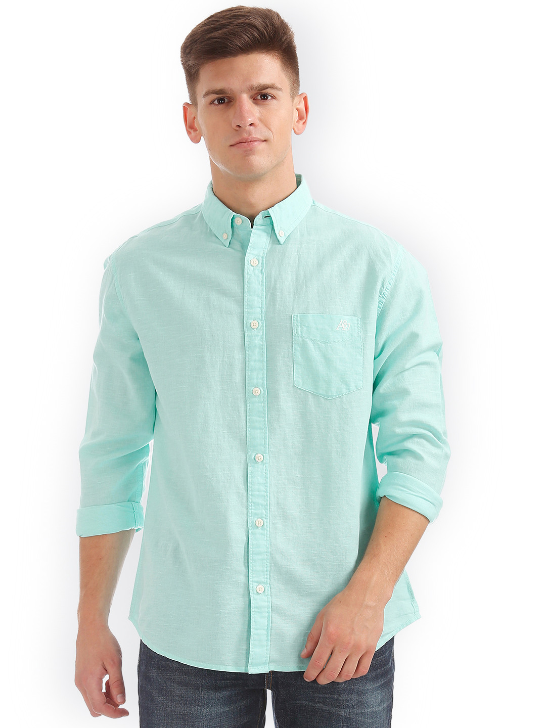 Buy Aeropostale Men Blue Regular Fit Solid Casual Shirt - Shirts for ...