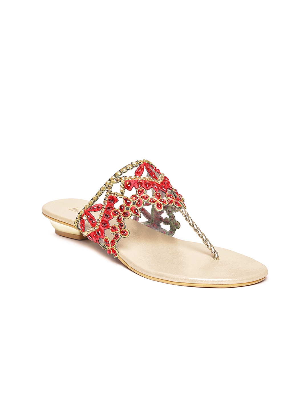 red t strap flats
