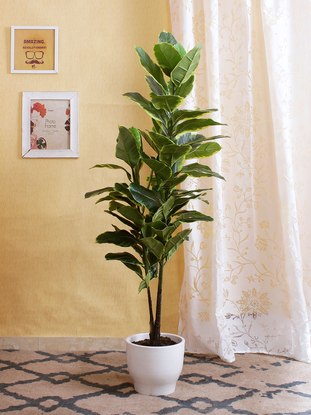 Buy Fourwalls Green Artificial Rubber Plant Without Pot Artificial