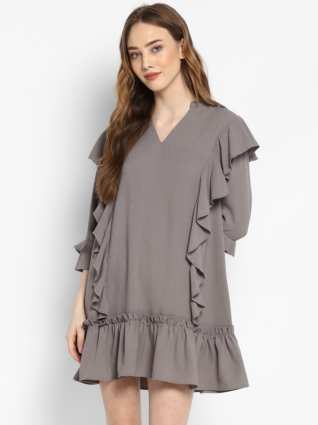 Buy Kazo Women Grey Solid A Line Dress Dresses for Women 6593338 Myntra