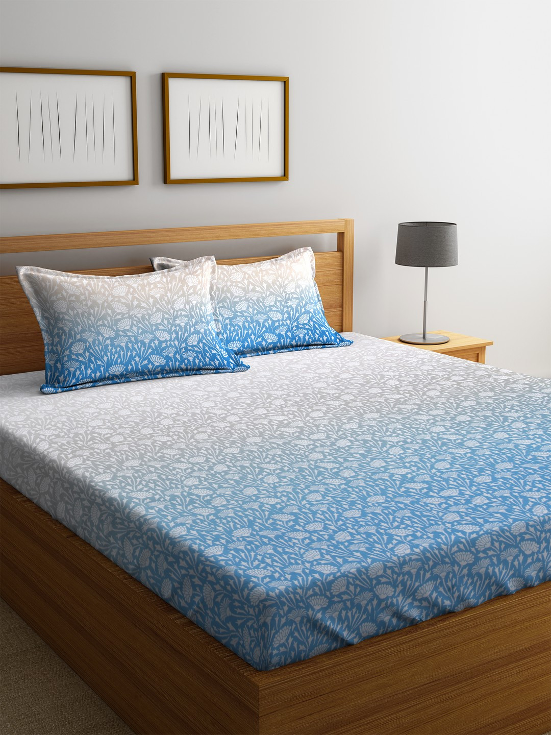 Buy SPACES Blue & White Floral Flat 180 TC Cotton 1 King Bedsheet With