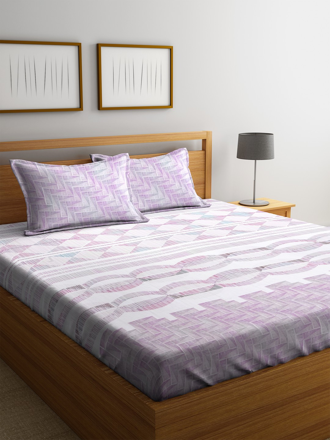 Buy SPACES Fuchsia & White 180 TC Cotton 1 King Bedsheet With 2 Pillow