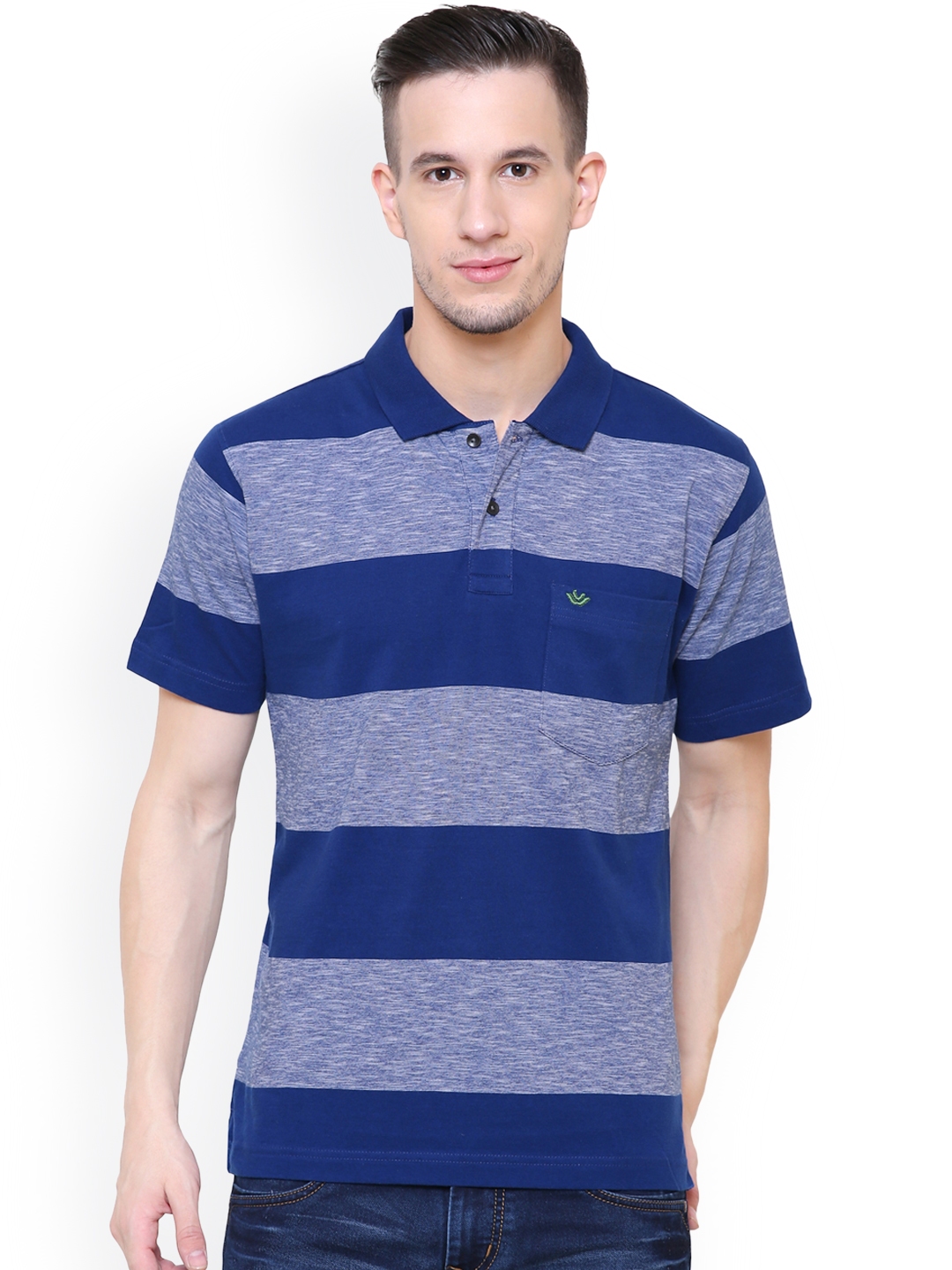 Buy UV&W Men Blue Colourblocked Polo Collar T Shirt - Tshirts for Men ...
