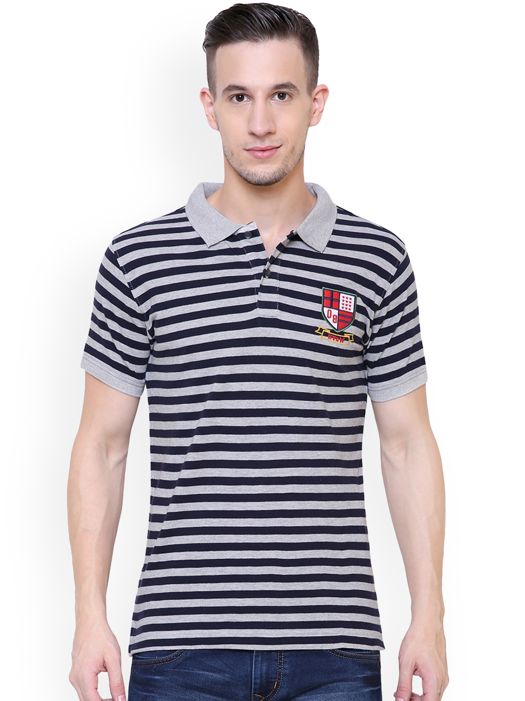 Buy UV&W Men Grey Striped Polo Collar T Shirt - Tshirts for Men 6595974 ...