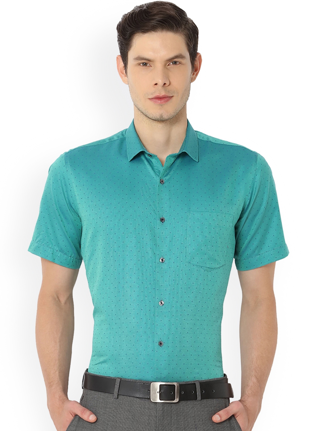 Buy Van Heusen Men Green Regular Fit Printed Formal Shirt - Shirts for ...