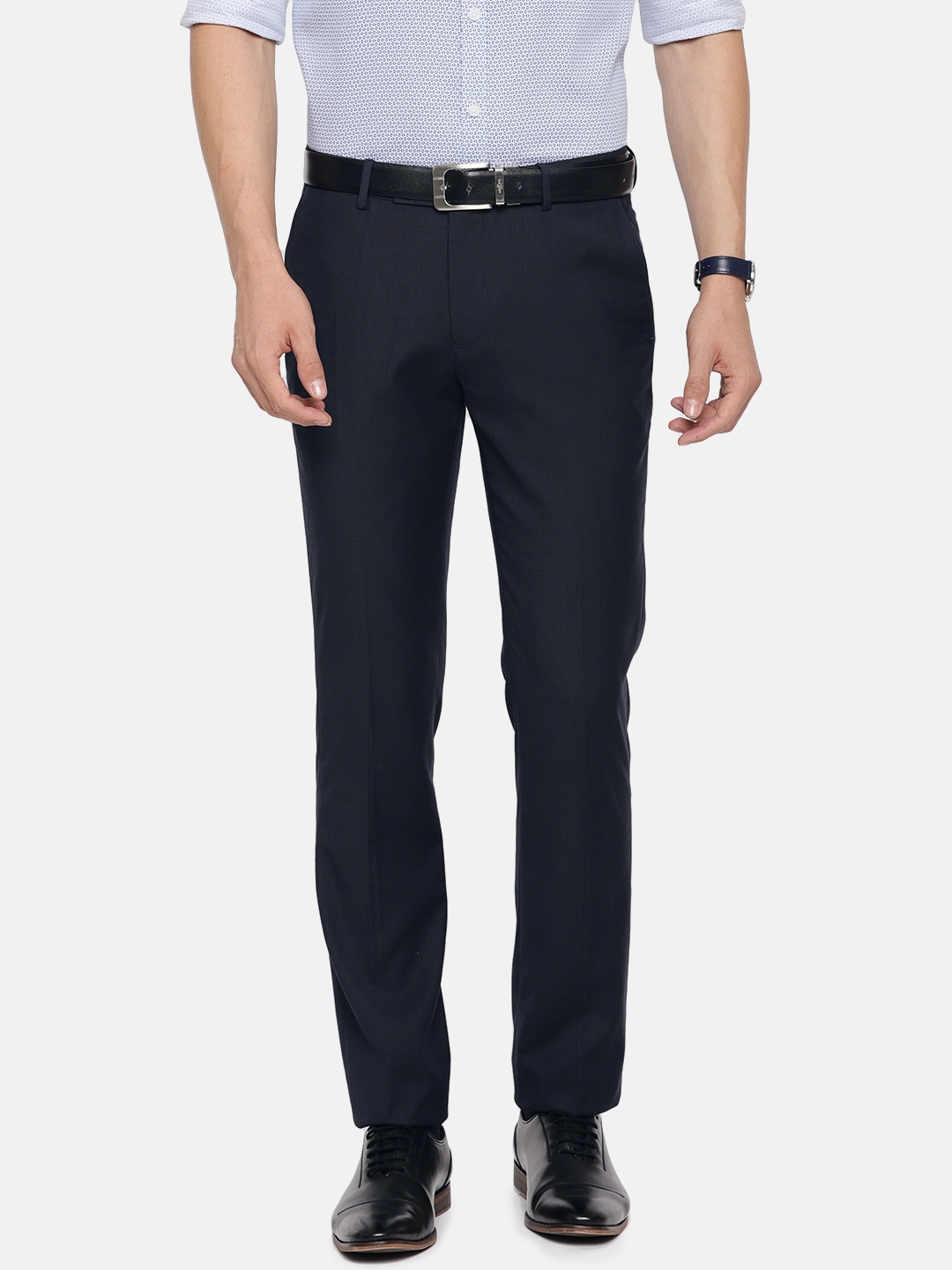 Buy U.S. Polo Assn. Men Navy Blue Slim Fit Solid Formal Trousers ...