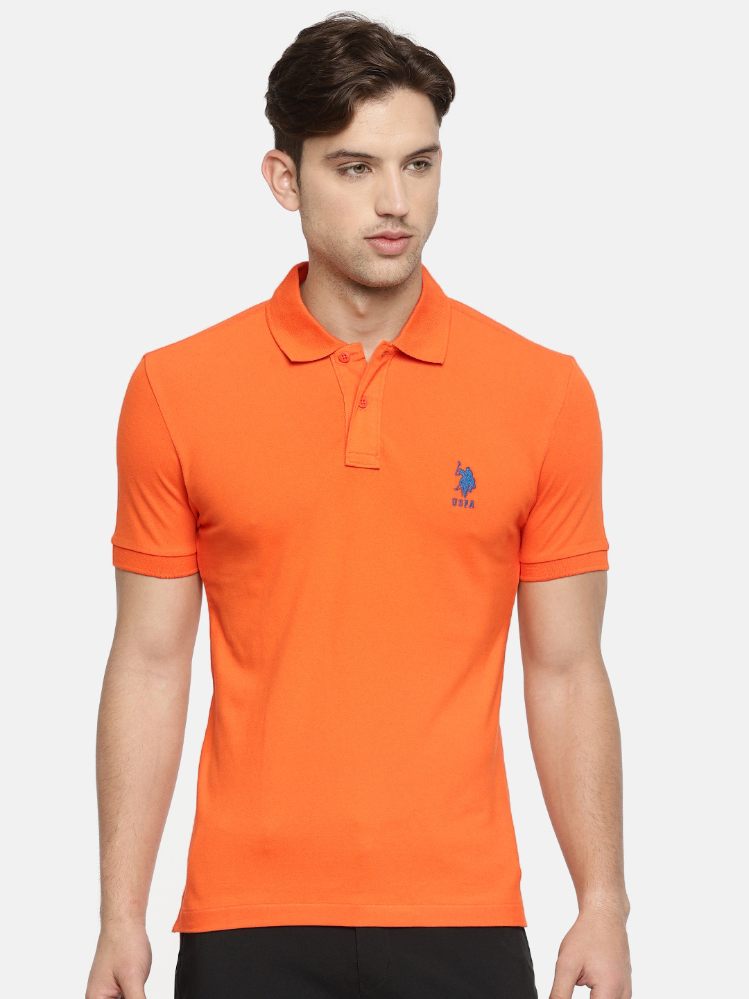 Buy U.S. Polo Assn. Men Orange Solid Polo Collar T Shirt Tshirts for