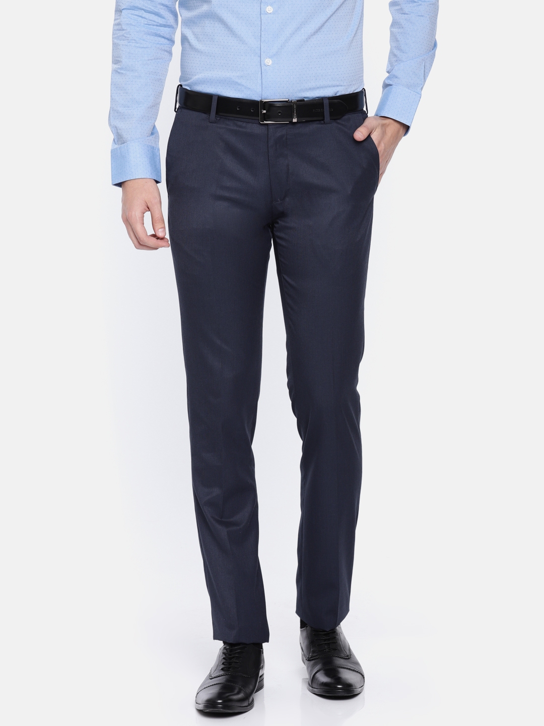 Buy U.S. Polo Assn. Men Navy Blue Regular Fit Solid Formal Trousers ...