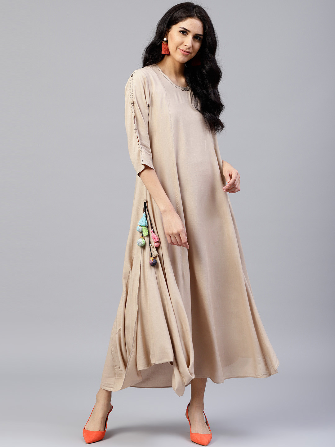 Buy Shree Women Beige Solid Maxi Dress - Dresses for Women 6602183 | Myntra
