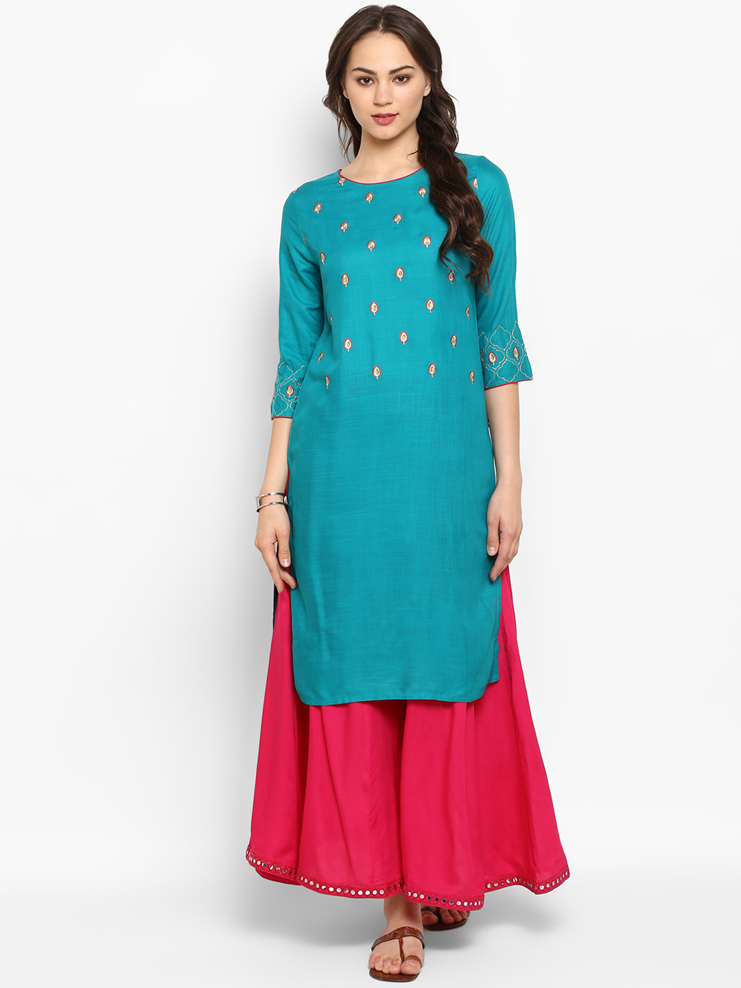 Buy Juniper Women Blue Embellished Straight Kurta - Kurtas for Women 6603337 | Myntra