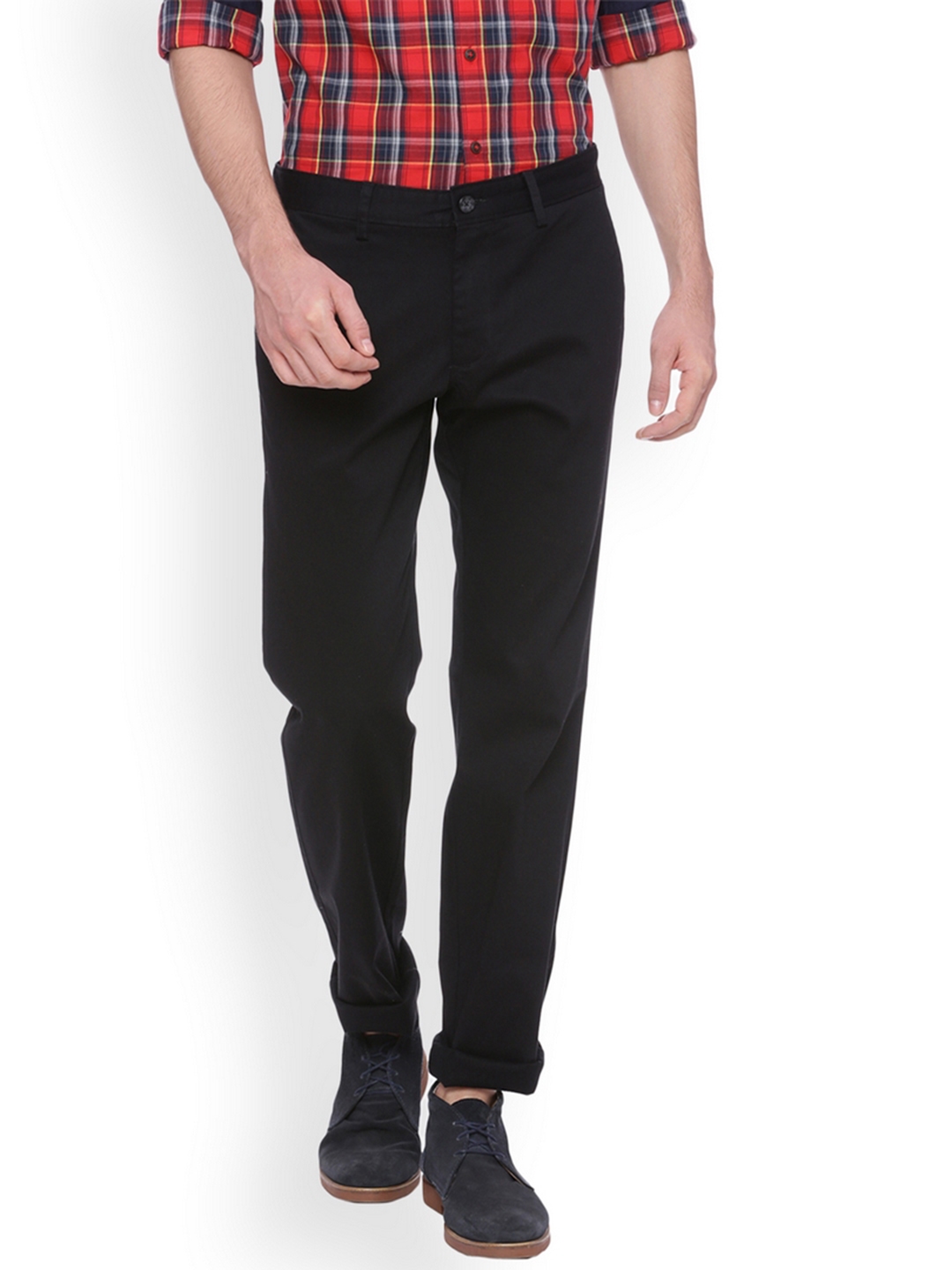 Buy Basics Men Black Tapered Fit Solid Chinos - Trousers for Men ...