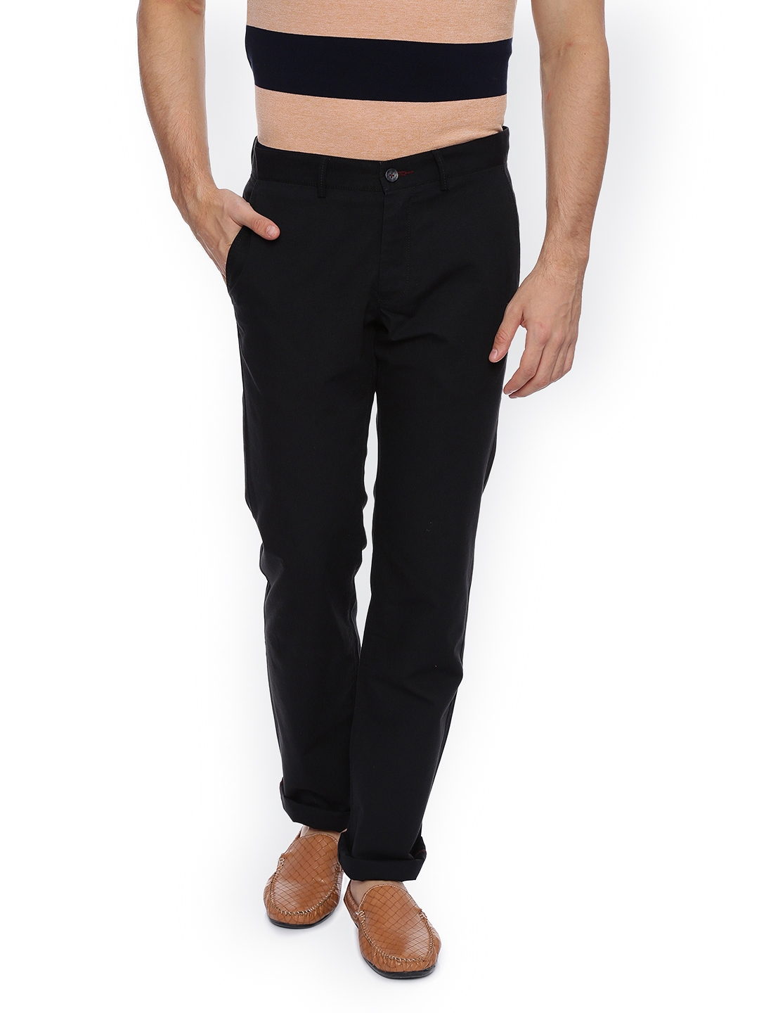 Buy Basics Men Black Tapered Fit Solid Chinos - Trousers for Men ...