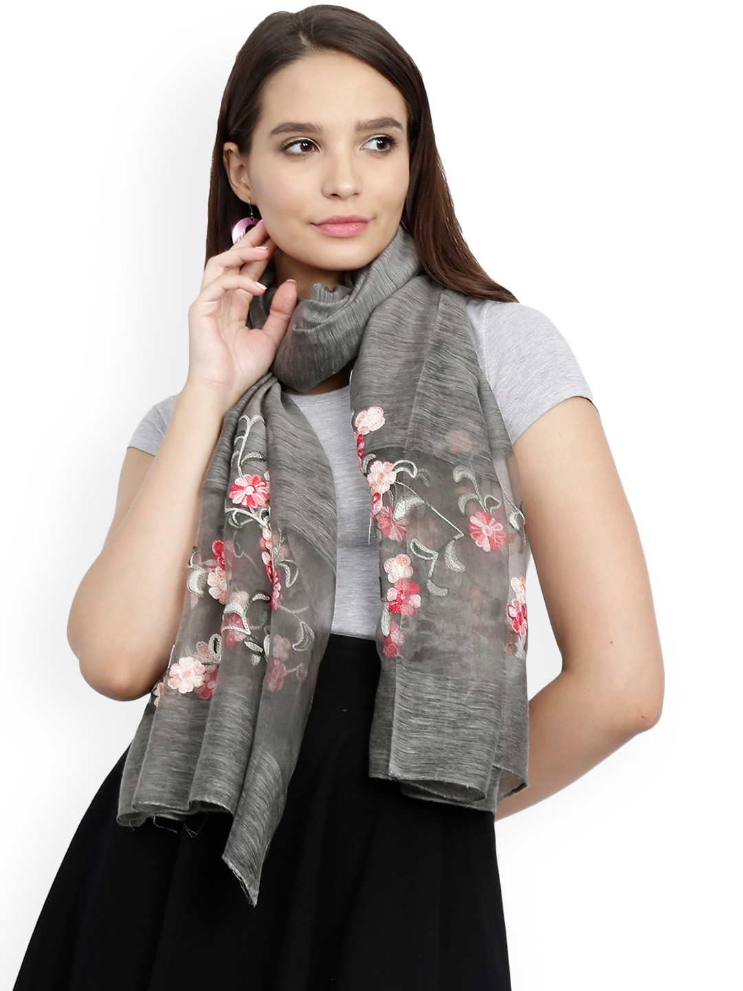 Buy FabSeasons Grey Embroidered Scarf Scarves for Women 6611135 Myntra