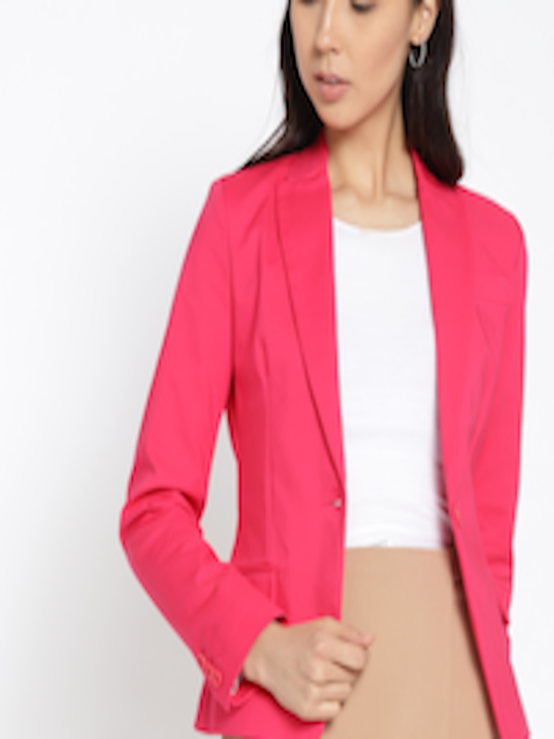 Buy MANGO Women Pink Solid Single Breasted Blazer - Blazers for Women ...