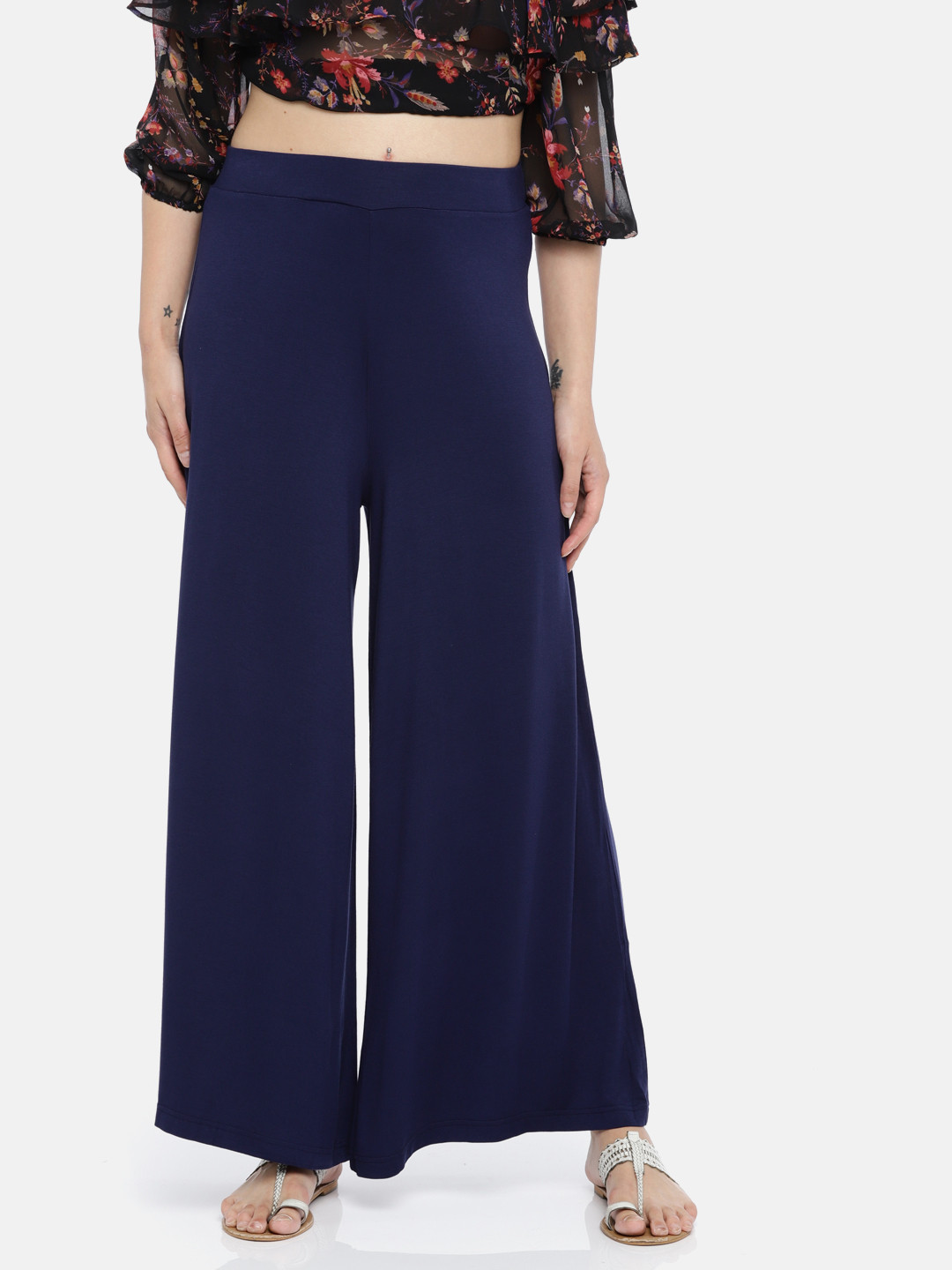 Women Mustard Yellow & Off-White Printed Wide Leg Palazzos