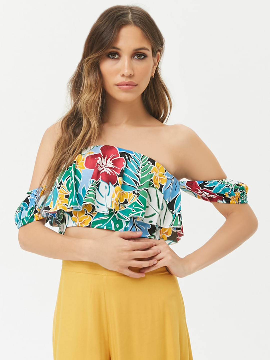 Buy FOREVER 21 Women Multicoloured Printed Bardot Top Tops for Women