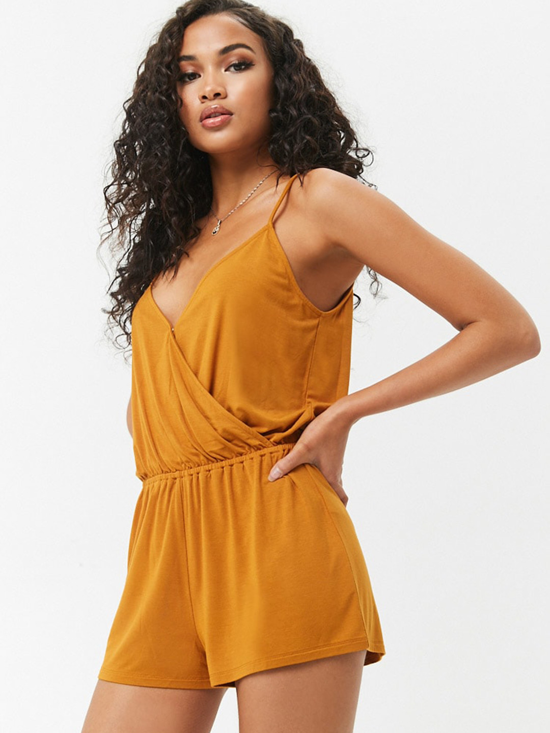 Buy FOREVER 21 Mustard Yellow Solid Playsuit Jumpsuit for Women