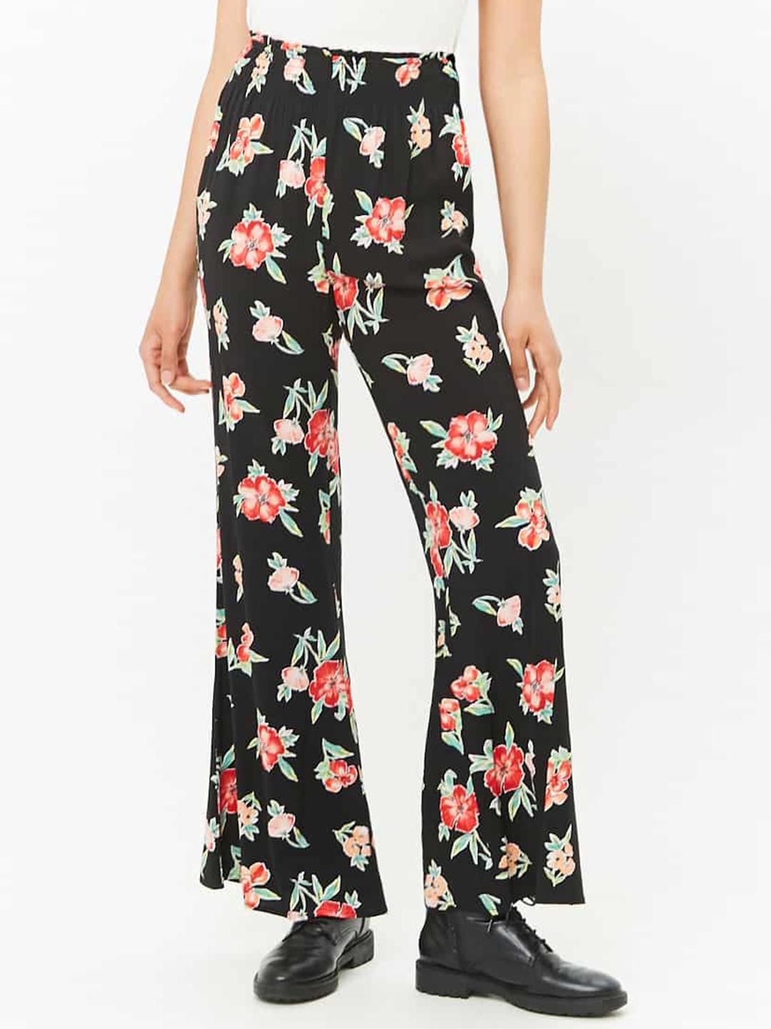 Buy FOREVER 21 Women Black Regular Fit Printed Trousers - Trousers for ...