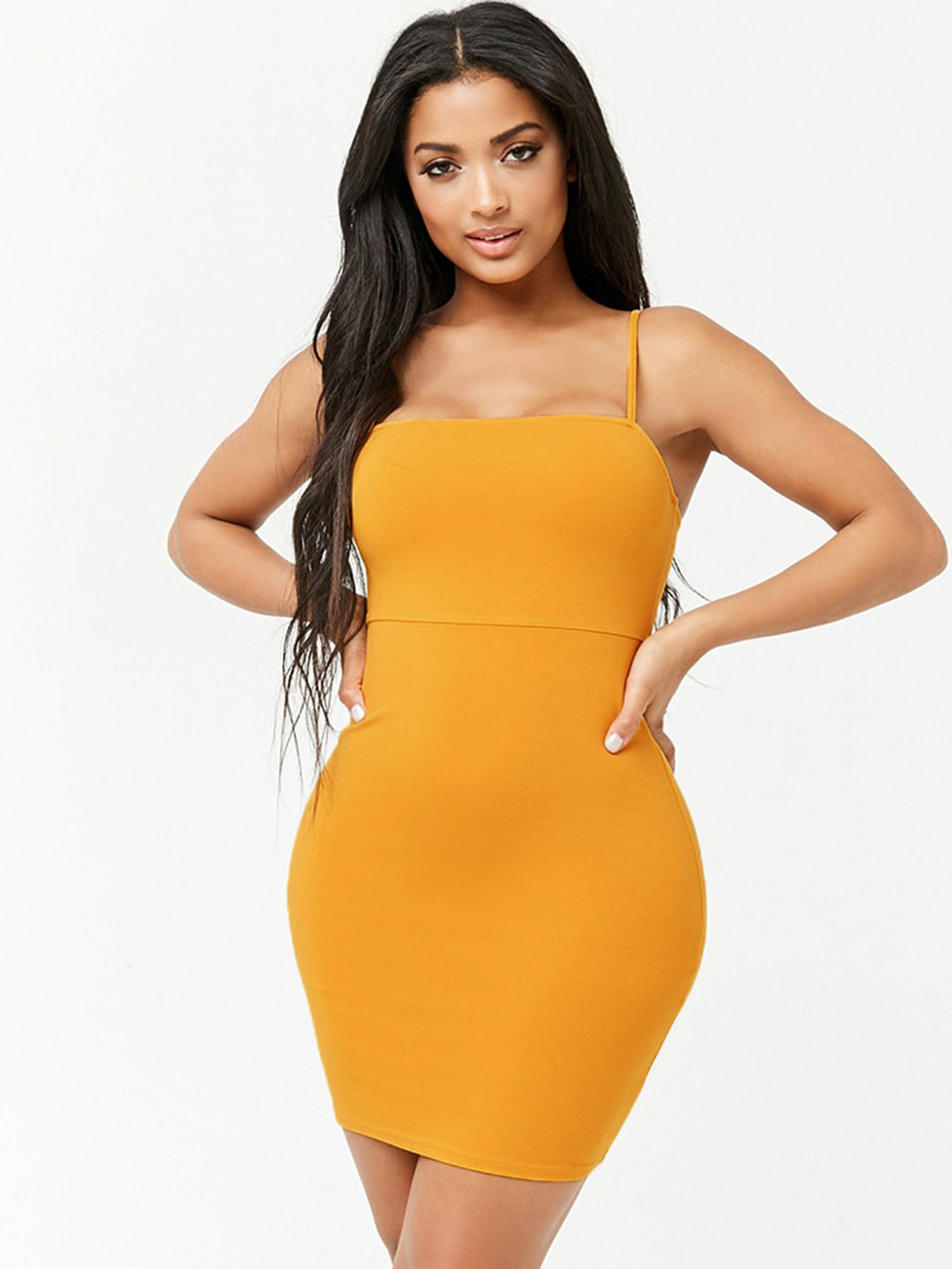 Buy FOREVER 21 Women Mustard Yellow Solid Bodycon Dress - Dresses for ...
