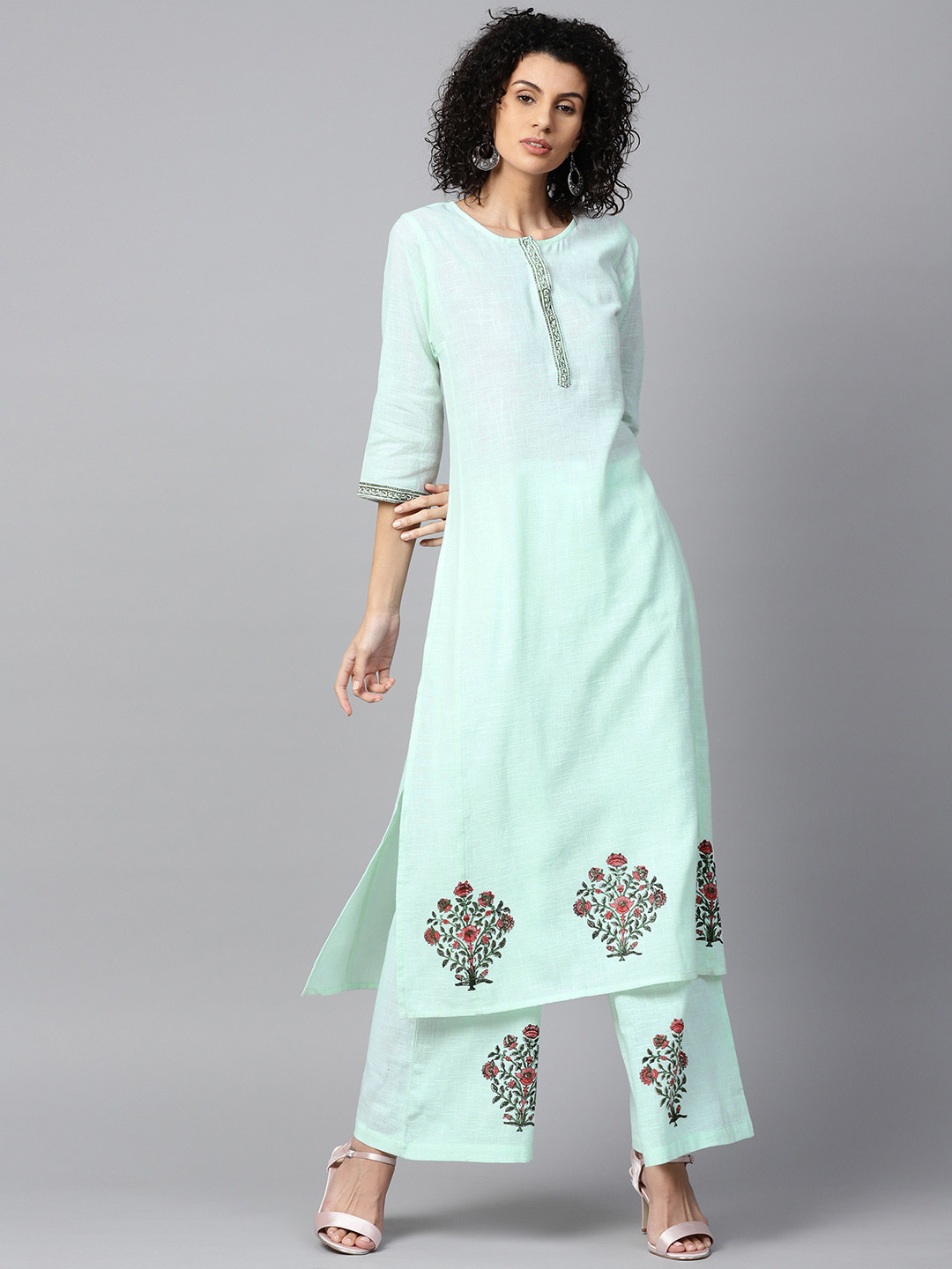 Women'S Navy Blue Yoke Design Kurta With Palazzos
