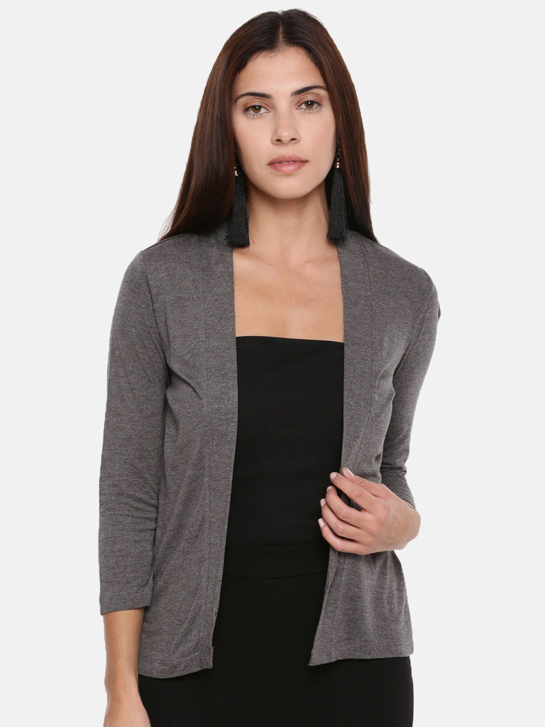 Buy CODE By Lifestyle Women Grey Solid Open Front Shrug Shrug for