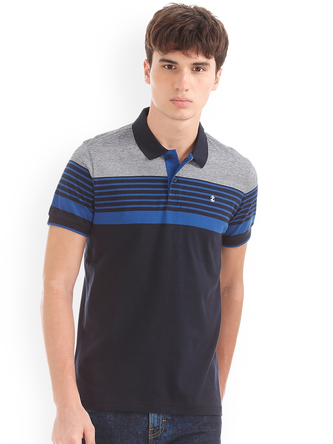 Buy IZOD Men Navy Blue Striped Polo Collar T Shirt - Tshirts for Men ...