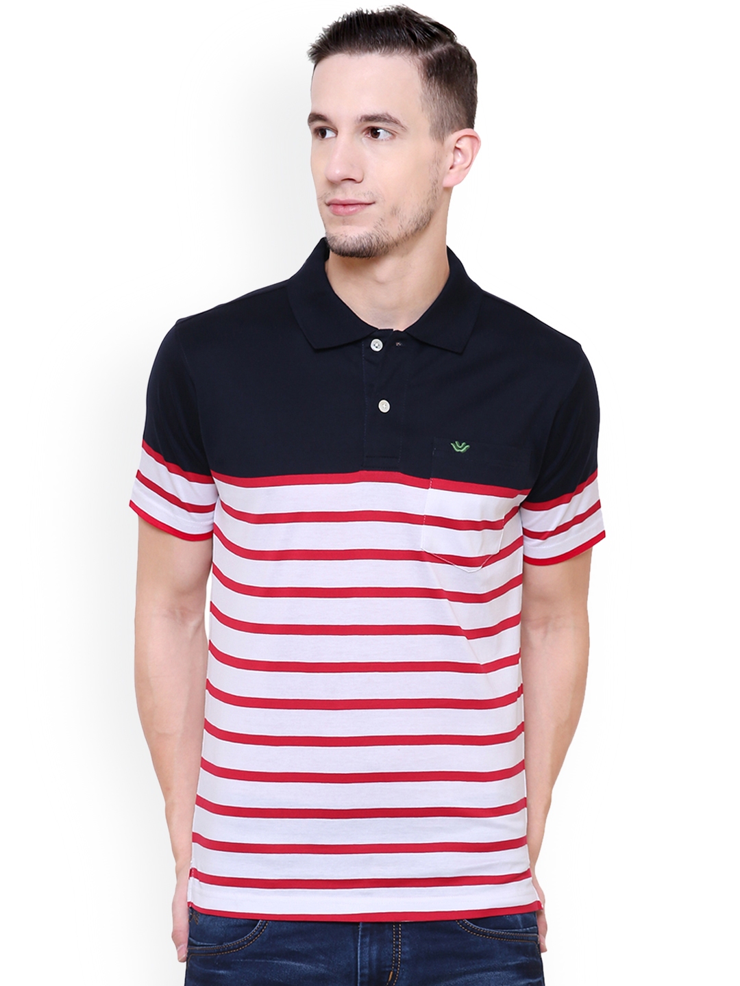 Buy UV&W Men Red & White Striped Polo Collar T Shirt - Tshirts for Men ...