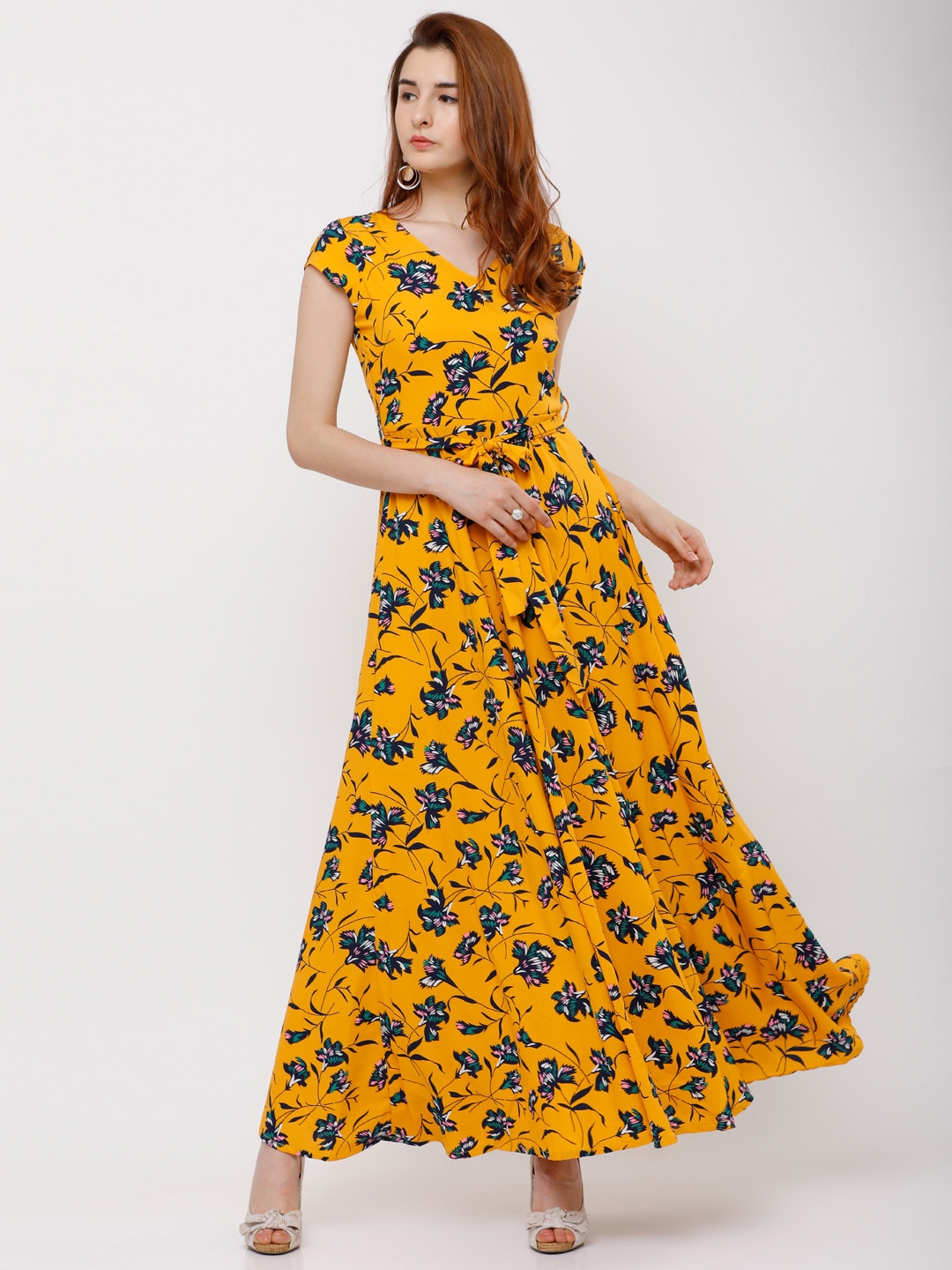 Buy Tokyo Talkies Women Yellow Printed Maxi Dress - Dresses for Women ...