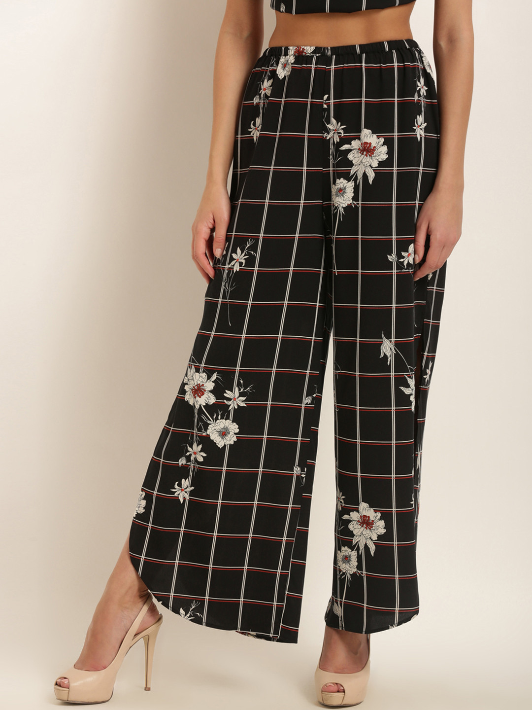 Buy RARE Women Black & White Flared Checked Parallel Trousers - Trousers for Women 6626042 | Myntra