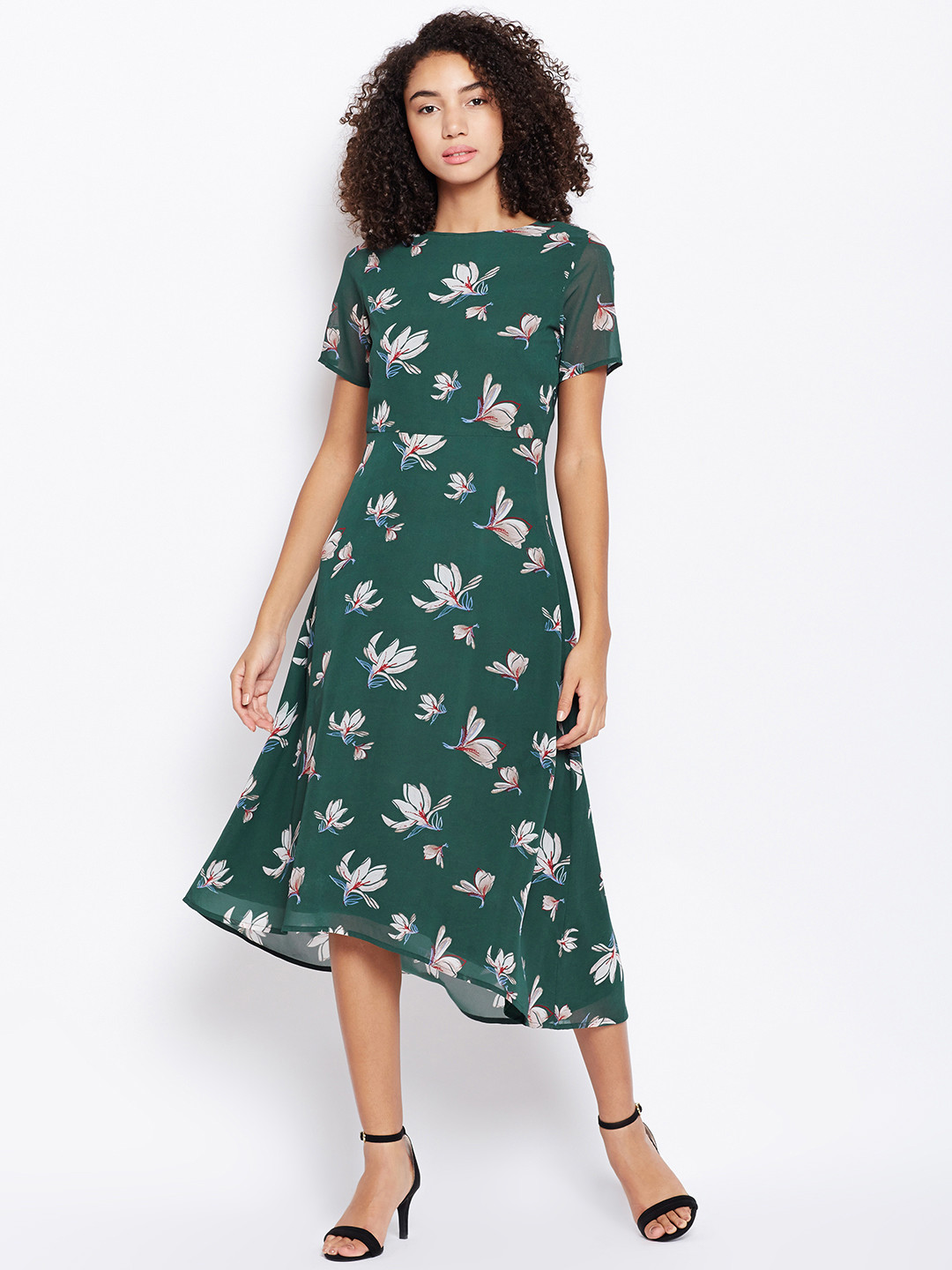Buy Femella Women Green Printed Fit And Flare Dress Dresses for Women