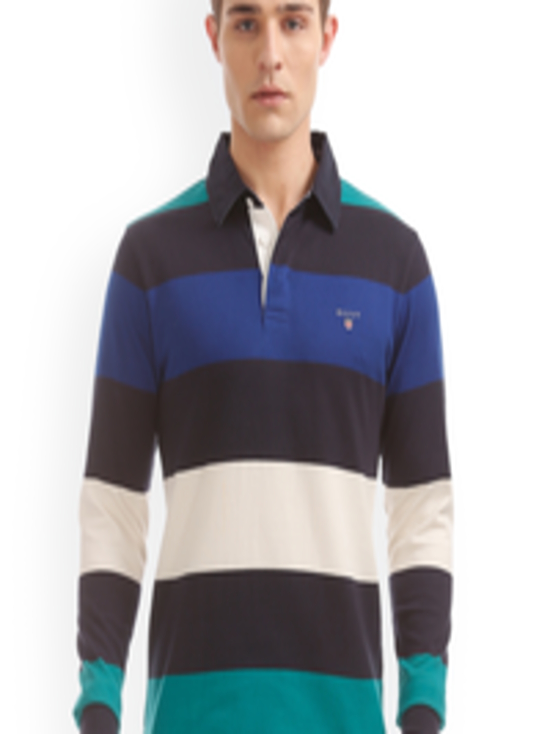 Buy GANT Men Blue & Black Striped Polo Collar T Shirt - Tshirts for Men ...