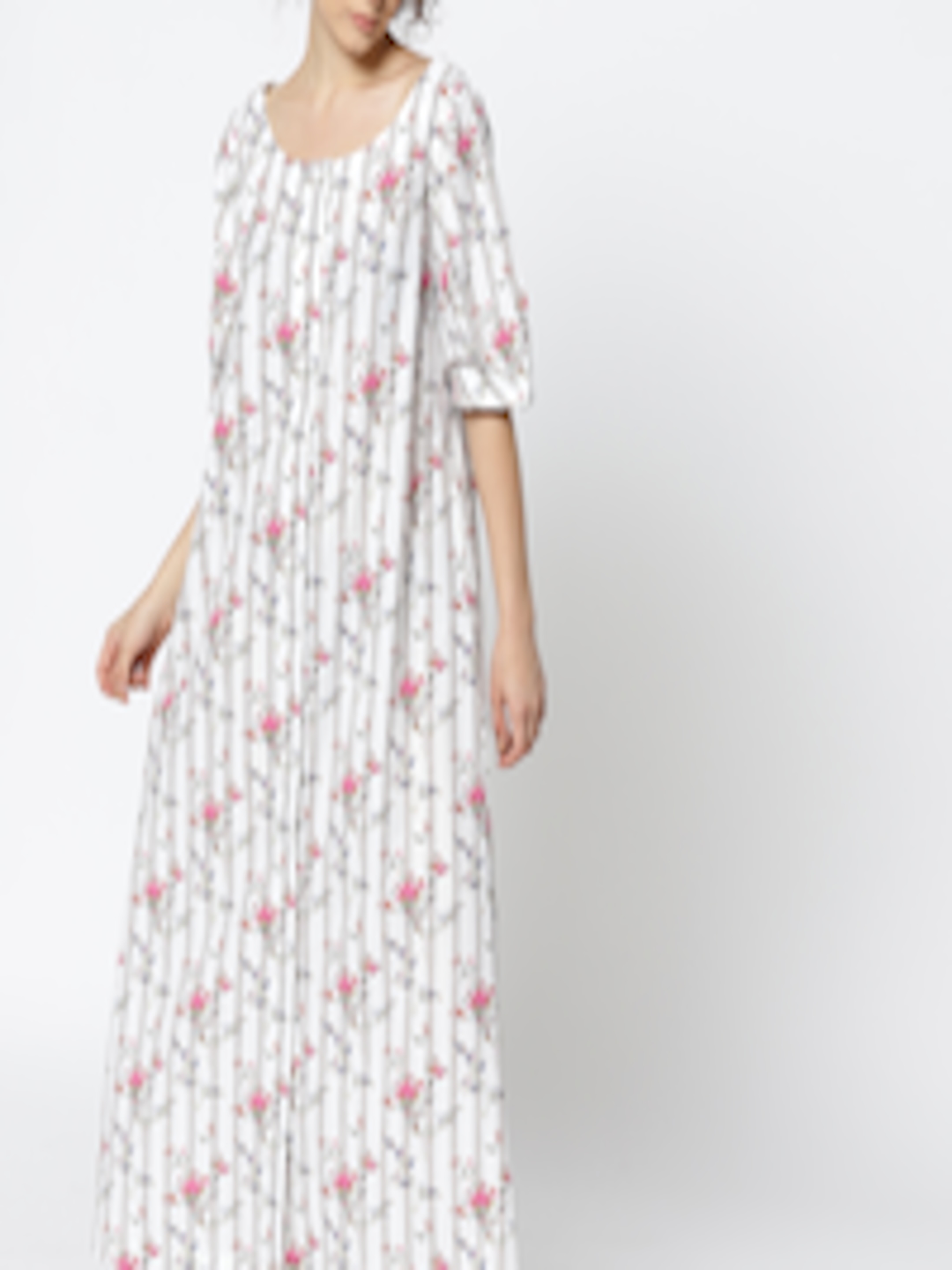 Buy MANGO Women White & Pink Printed Maxi Dress - Dresses for Women ...