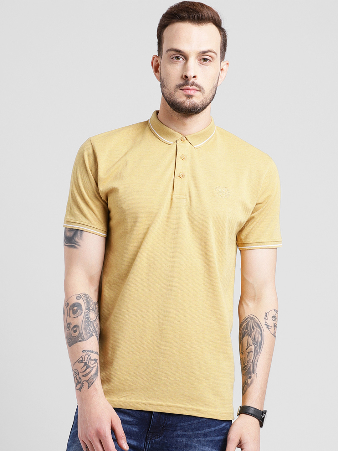 Buy COBB Men Mustard Solid Polo Collar T Shirt - Tshirts for Men 6629007 | Myntra