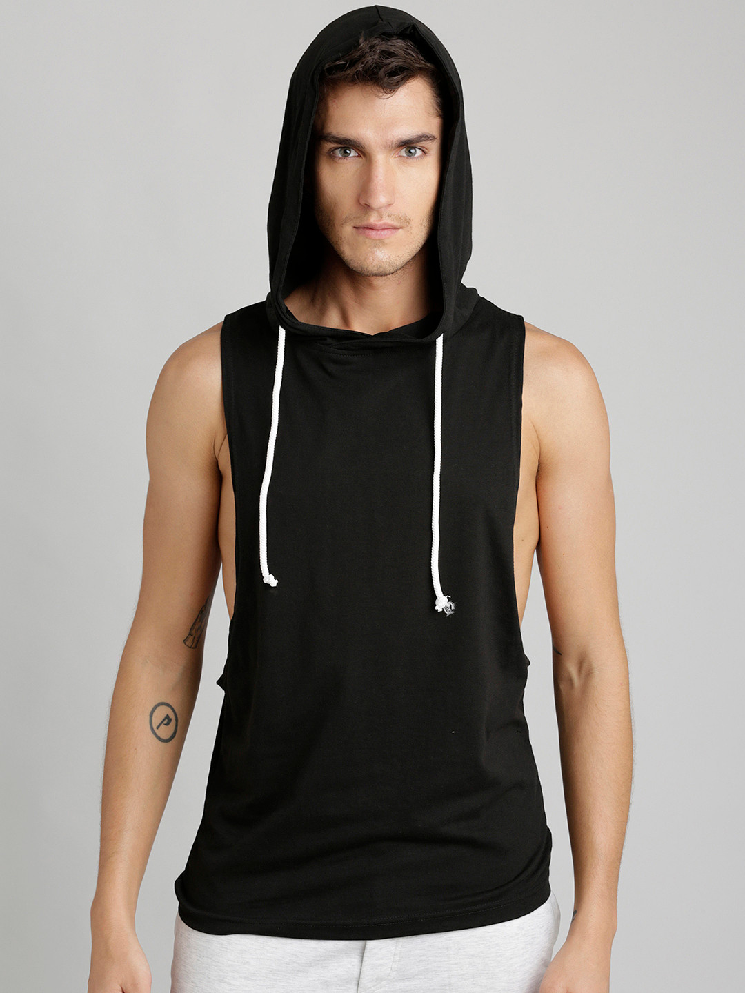 Buy URBAN ESTILO Men Black Solid Hood T Shirt Tshirts for Men 6630252