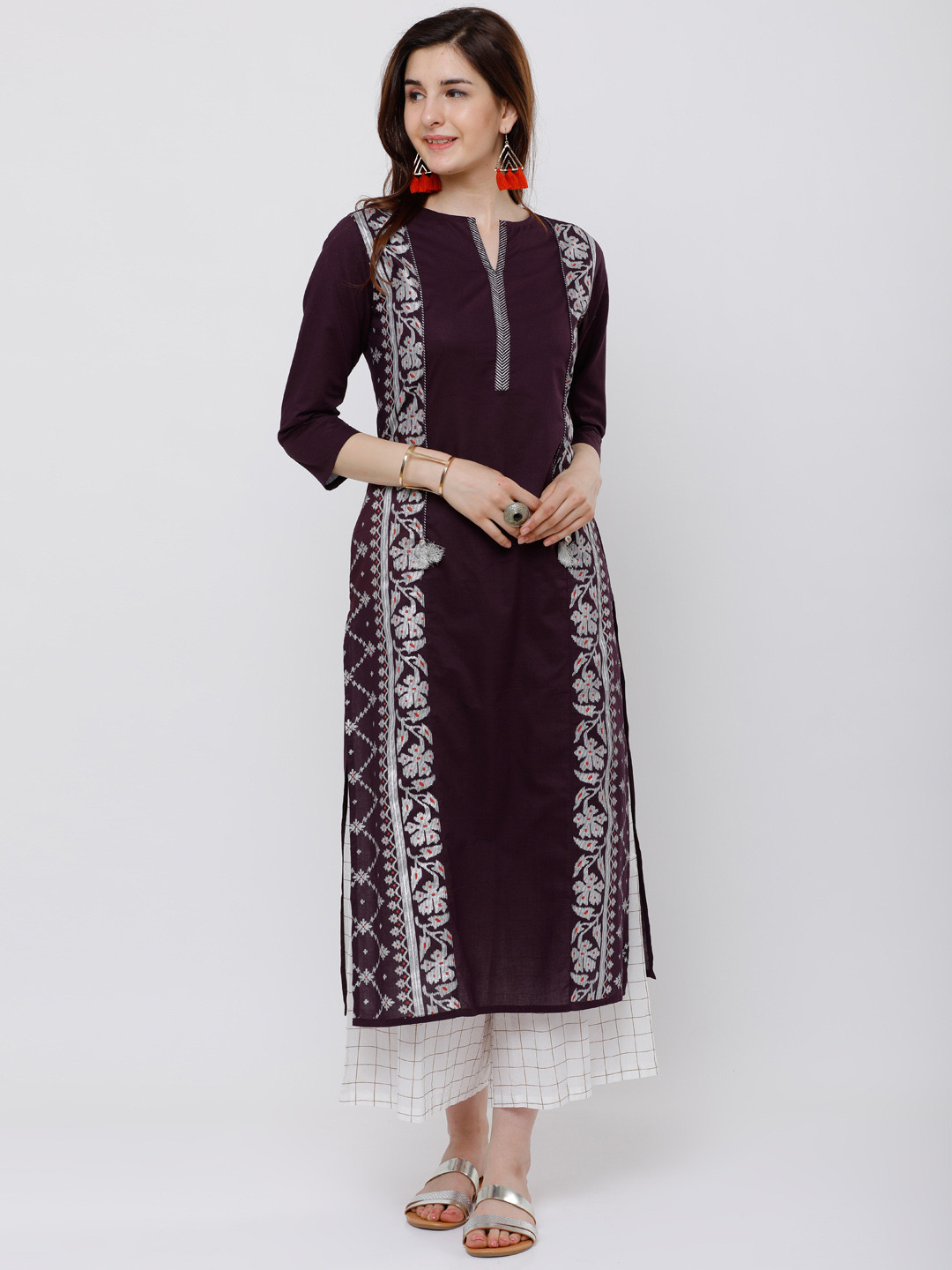 Buy Vishudh Purple Printed Side Panel Viscose Straight Kurta Kurtas