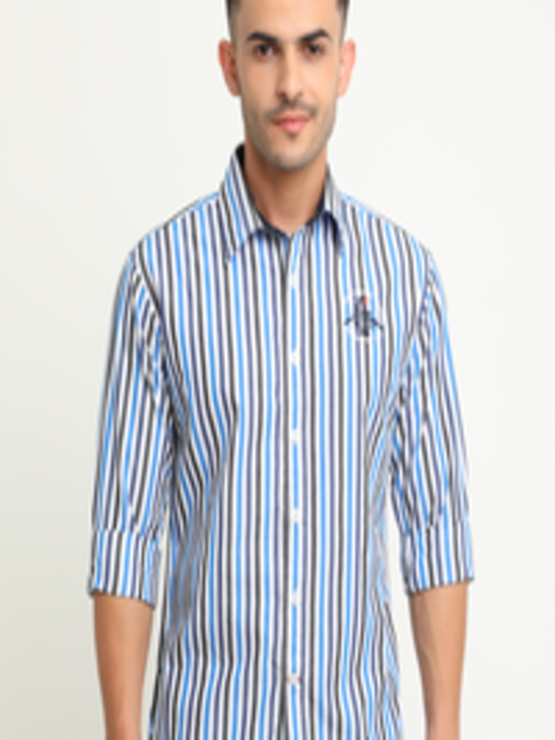 Buy Flyrs Club Men Blue & White Slim Fit Striped Casual Shirt - Shirts ...