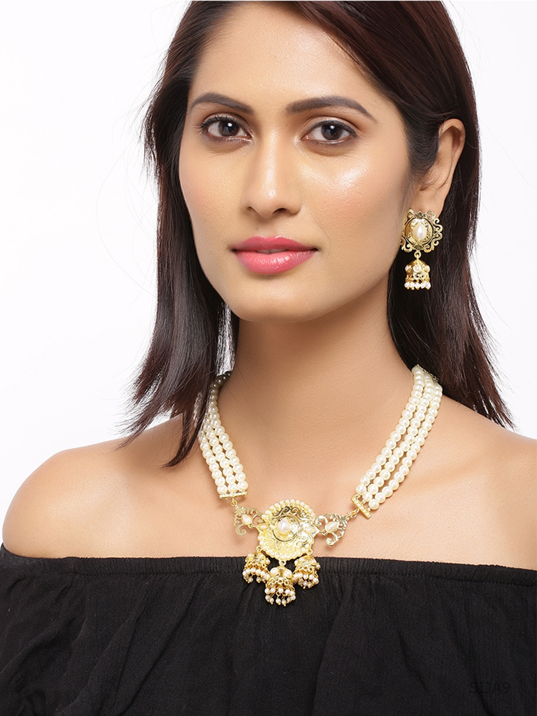 Buy Voylla Gold Toned Pearl Studded Jewellery Set Jewellery Set for