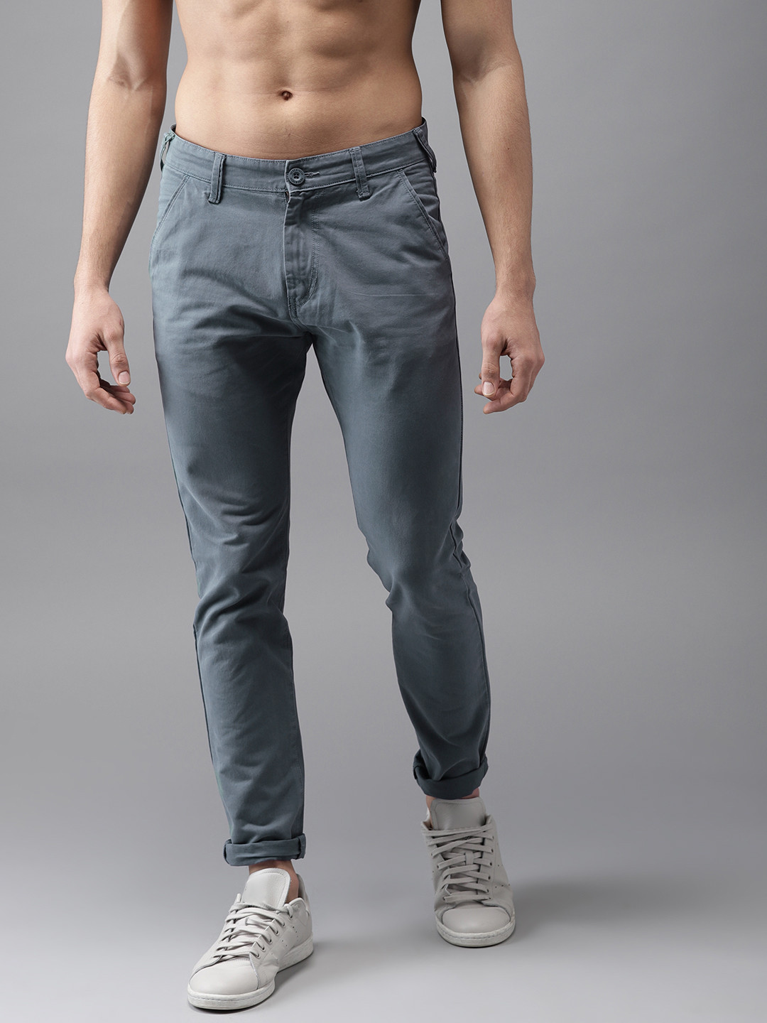 Buy HERE&NOW Men Grey Slim Fit Solid Chinos - Trousers for Men 6632452 ...