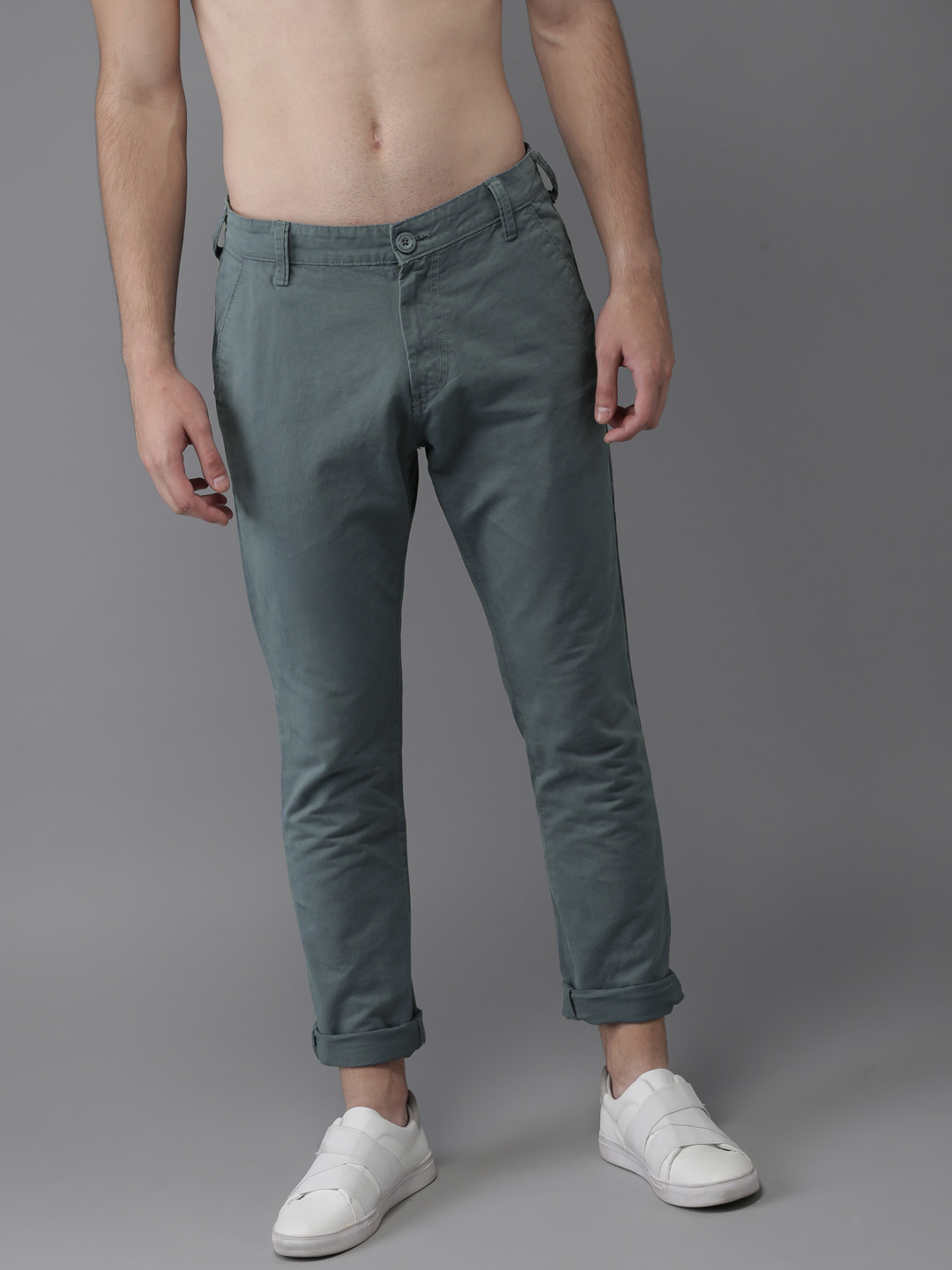 Buy HERE&NOW Men Grey Slim Fit Solid Chinos - Trousers for Men 6632471 ...