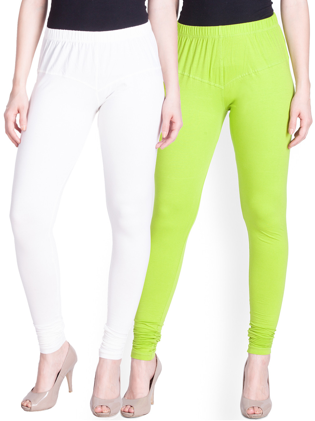 Buy LYRA Women Pack Of 2 White & Green Churidar Leggings Leggings for
