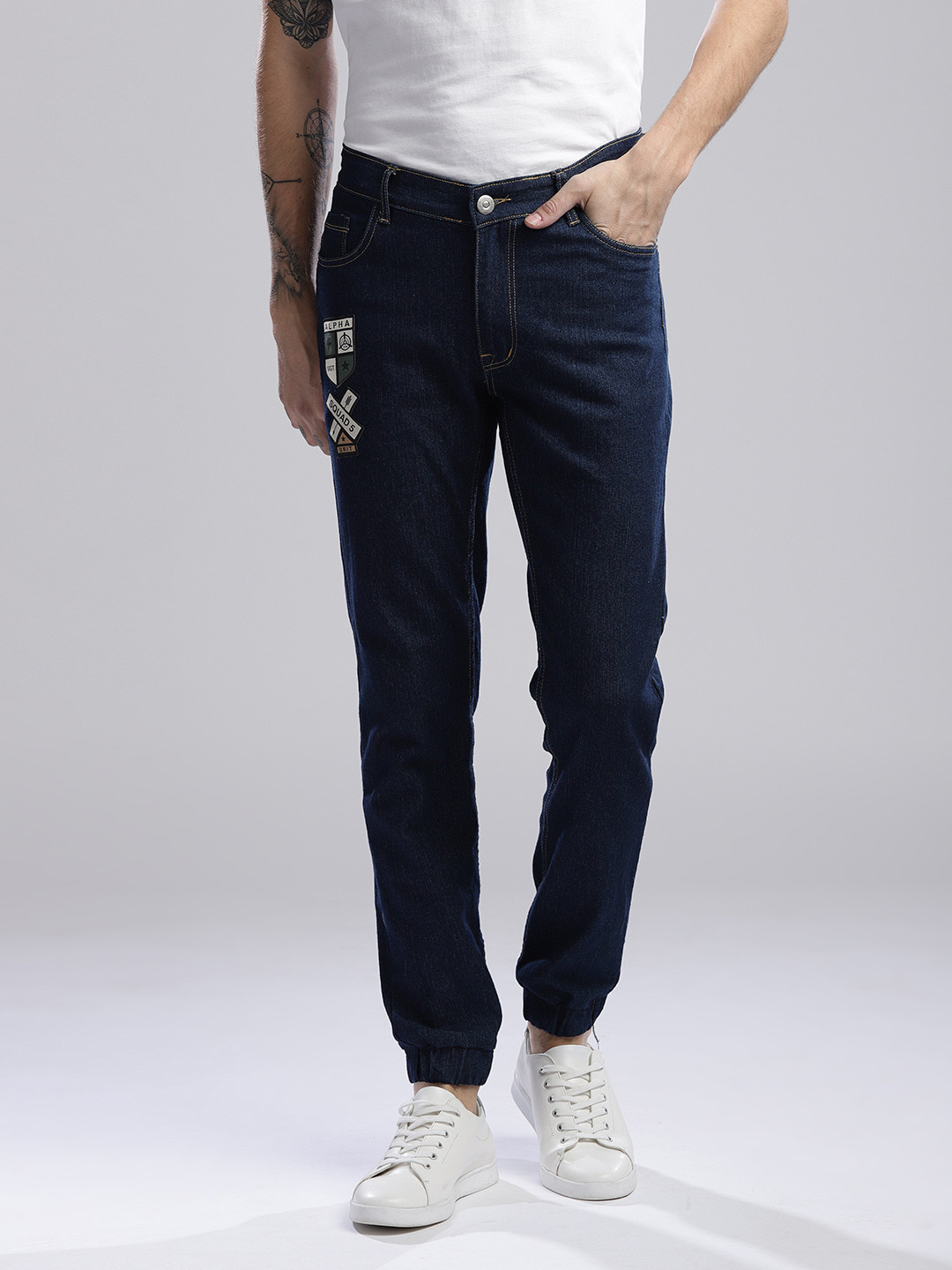 Buy Hubberholme Men Navy Blue Slim Fit Mid Rise Clean Look Joggers Jeans for Men 6633381 Myntra