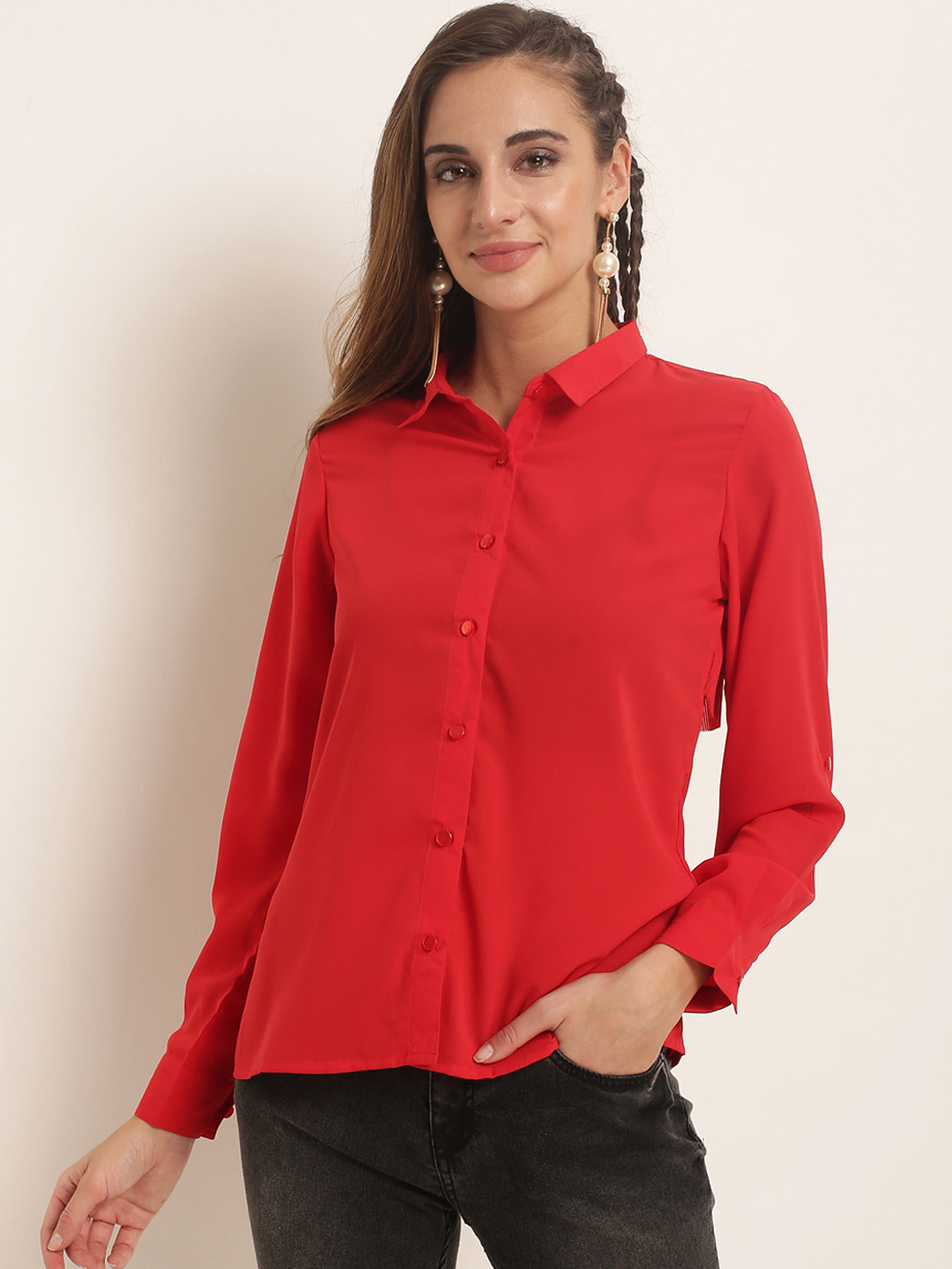 Buy RARE Women Red Regular Fit Solid Casual Shirt Shirts for Women 6635304 Myntra