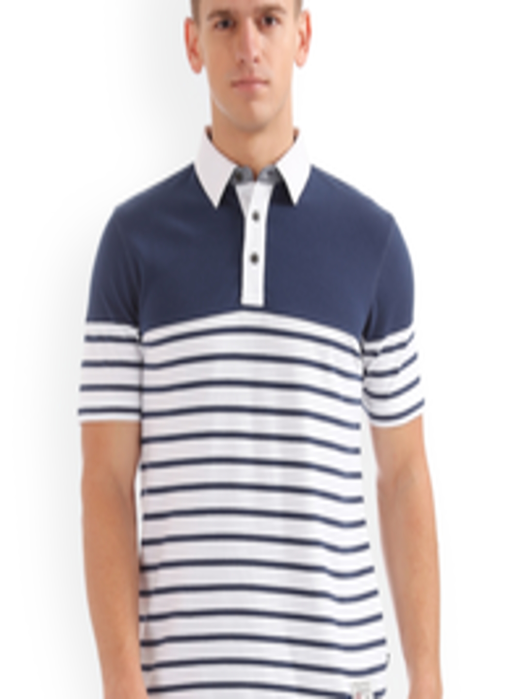 Buy Nautica Men White & Navy Blue Striped Polo Collar T Shirt - Tshirts ...
