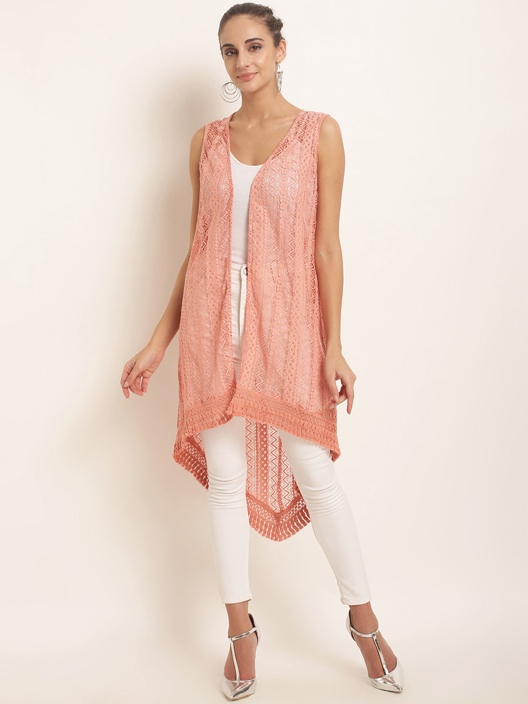 Buy RARE Peach Coloured Solid Open Front Shrug Shrug for Women 6637886 Myntra