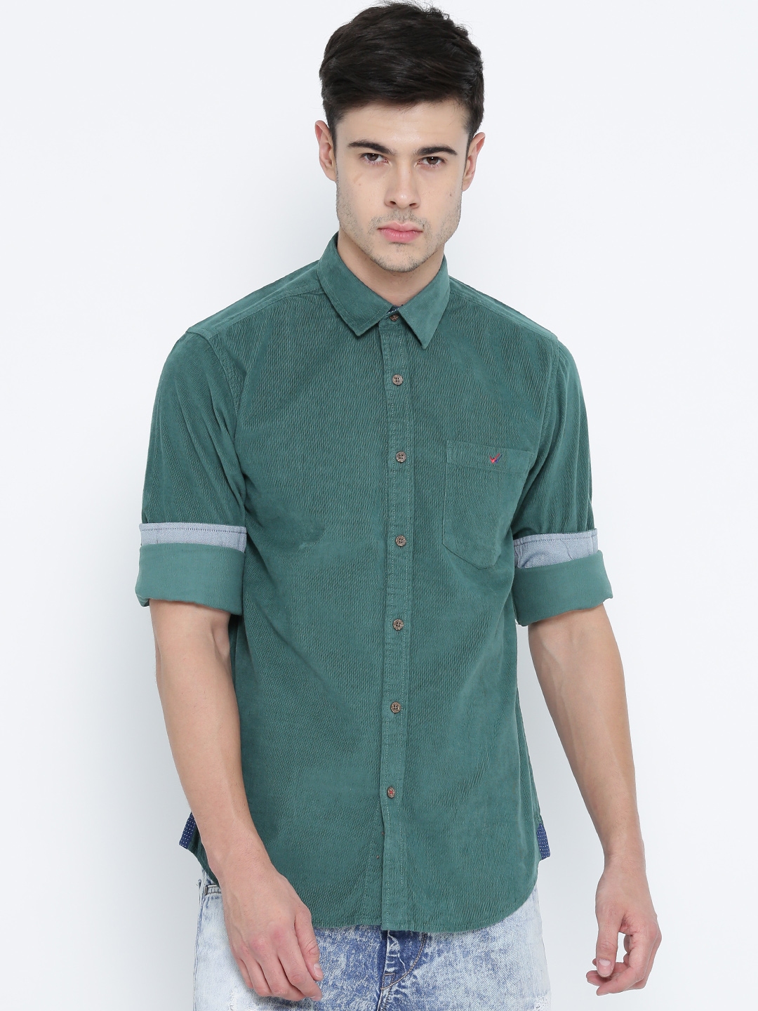 mint green corduroy shirt