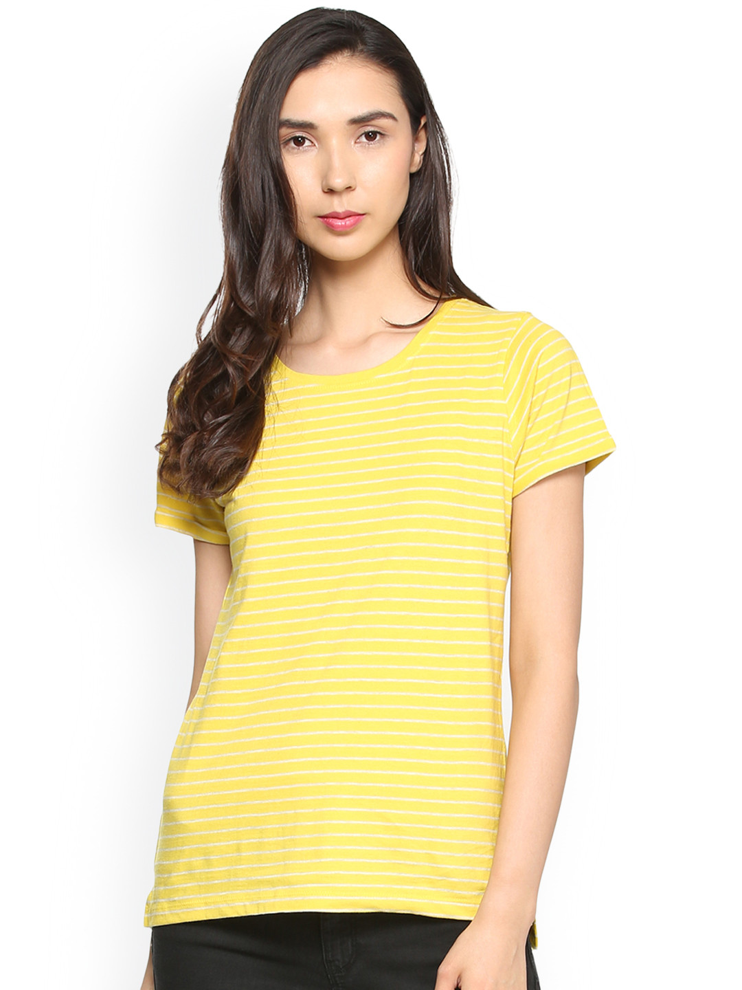 Buy People Women Yellow Striped Pure Cotton Top Tops for Women