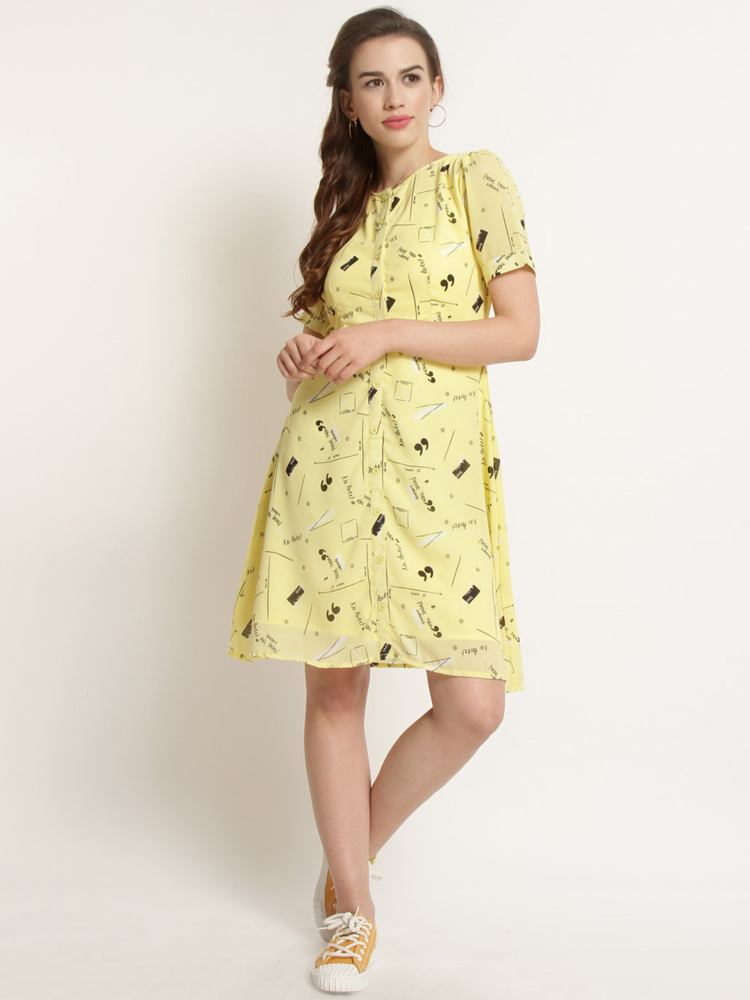 Buy Abiti Bella Women Yellow Printed Shirt Dress - Dresses for Women ...