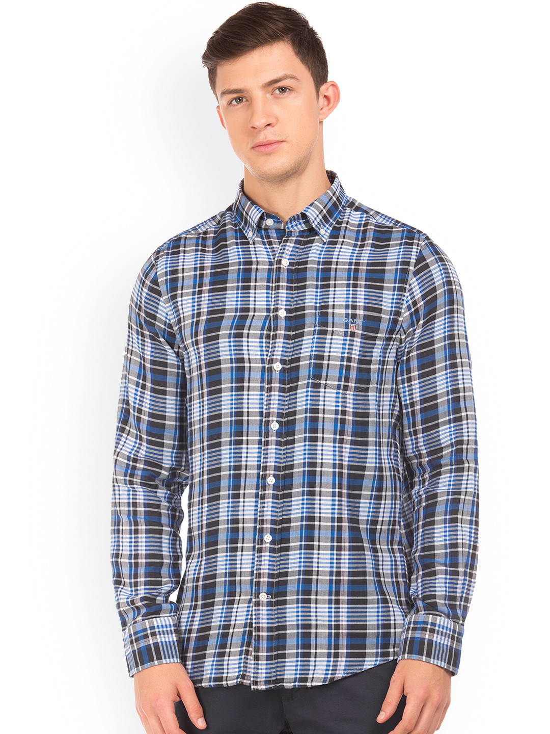 Gant Men Blue Checked Button-down Collar Full Sleeves Shirt main image 0